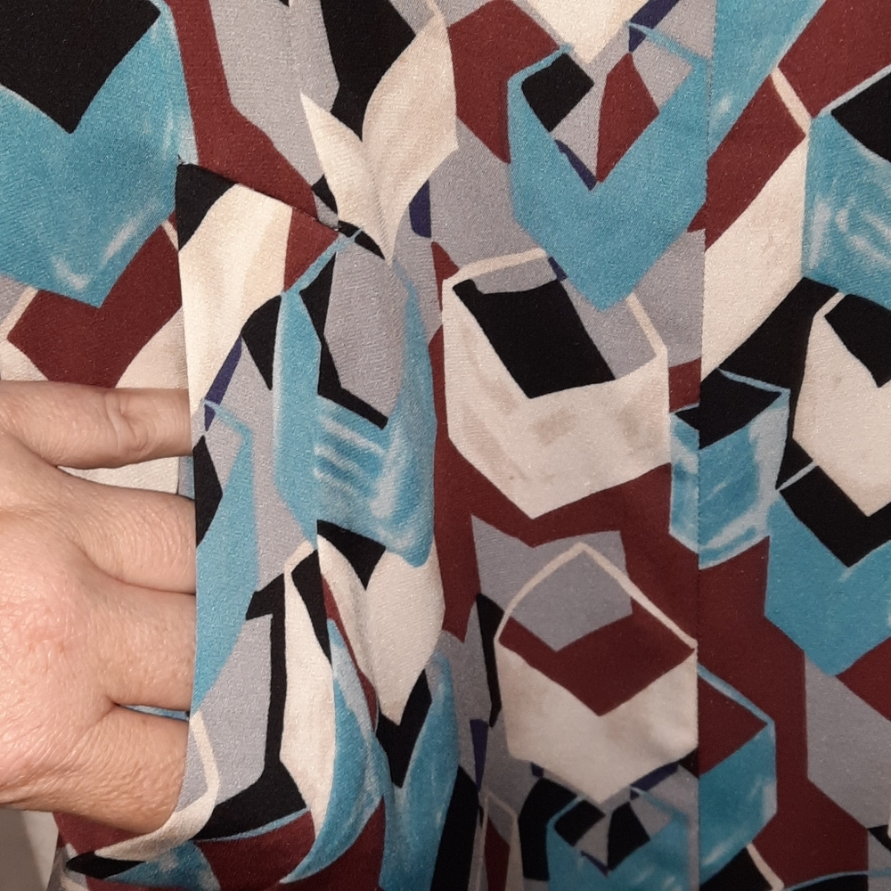 DVF Silk Geometric Print Dress Blue Cube Sheath Diane Von Furstenberg Sz 2 XS S - Picture 5 of 8